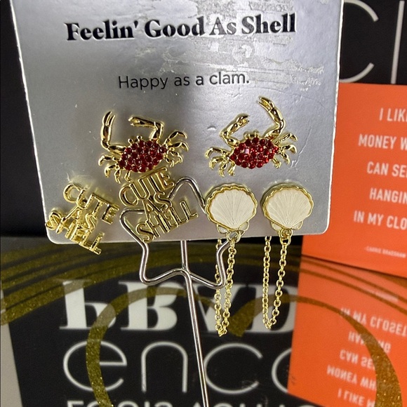 BaubleBar Gold and Red Crab Earrings Set SugarFix - Picture 3 of 4
